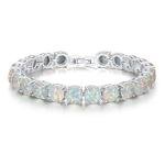 Rhodium-Plated White Fire Opal Bracelet for Women