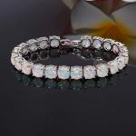 Rhodium-Plated White Fire Opal Bracelet for Women