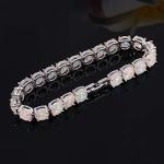 Rhodium-Plated White Fire Opal Bracelet for Women
