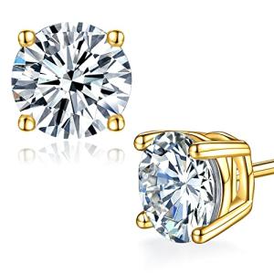 Moissanite Stud Earrings in Gold Colored Sterling Silver