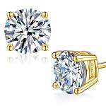 Moissanite Stud Earrings in Gold Colored Sterling Silver