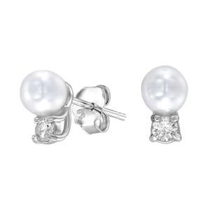 18K White Gold Plated Pearl and Diamond Studs