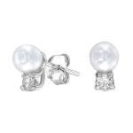 18K White Gold Plated Pearl and Diamond Studs