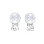18K White Gold Plated Pearl and Diamond Studs
