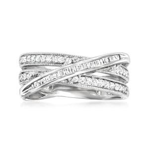 Diamond Crisscross Ring in Sterling Silver, Size 7