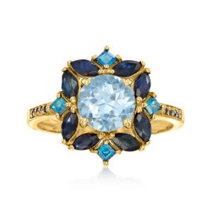 Sky Blue Topaz and Sapphire Gold Ring, Size 7