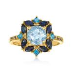 Sky Blue Topaz and Sapphire Gold Ring, Size 7
