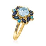Sky Blue Topaz and Sapphire Gold Ring, Size 7