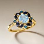 Sky Blue Topaz and Sapphire Gold Ring, Size 7