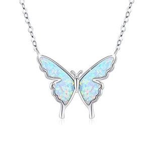 Dainty Opal Butterfly Necklace in Sterling Silver