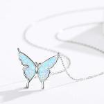Dainty Opal Butterfly Necklace in Sterling Silver