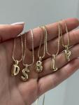Gold-Plated Mini Bubble Initial Necklace - Letter E