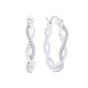 Twisted Diamond Hoop Earrings in 14K White Gold