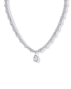Rhodium Plated Pear Tennis Necklace for Women