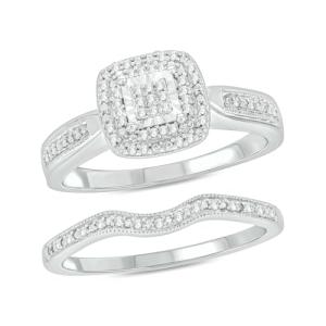 1/5 CT Diamond Wedding Ring Set in Silver