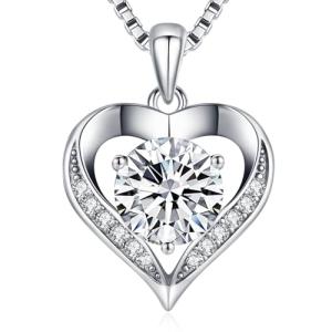 Moissanite Heart Necklace with 'I LOVE YOU' Engraving
