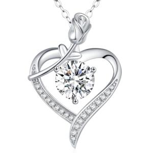 Rose Heart Moissanite Pendant Necklace for Her