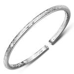 Merdia Silver Flower Carved Bangle Cuff Bracelet