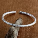 Merdia Silver Flower Carved Bangle Cuff Bracelet