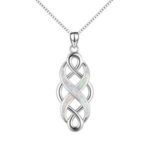 Irish Celtic Knot Opal Pendant Necklace in Silver