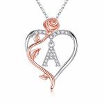 Rose Heart Initial A Necklace for Women