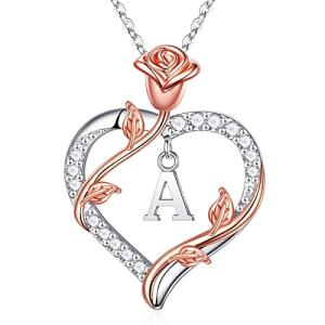 Dainty Sterling Silver Initial Heart Pendant Necklace