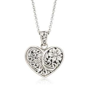 Sterling Silver Bali Heart Pendant Necklace 20