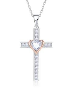 Birthstone Cross Necklace in Sterling Silver