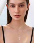 Birthstone Cross Necklace in Sterling Silver