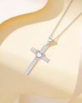 Birthstone Cross Necklace in Sterling Silver
