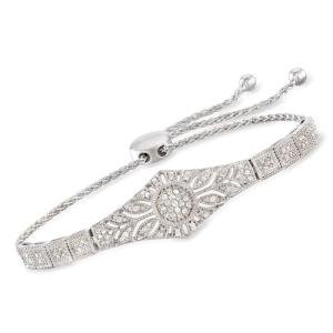 Floral Diamond Bolo Bracelet in Sterling Silver