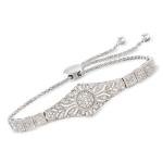 Floral Diamond Bolo Bracelet in Sterling Silver
