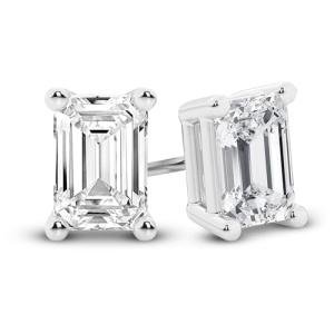 14K White Gold Emerald Cut Lab Grown Diamond Studs