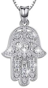 Hamsa Hand Evil Eye Necklace in Silver