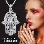 Hamsa Hand Evil Eye Necklace in Silver