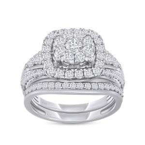 Double Halo Bridal Ring Set with Lab Grown Diamonds