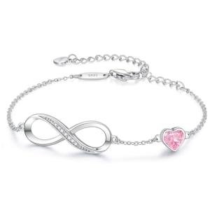 Infinity Heart Birthstone Charm Bracelet in Silver