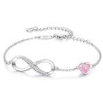 Infinity Heart Birthstone Charm Bracelet in Silver