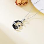 Black Cat Necklace with Crescent Moon Pendant