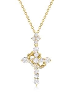 Moissanite Crown Cross Necklace in 14K Gold