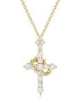 Moissanite Crown Cross Necklace in 14K Gold