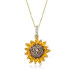 Citrine and Smoky Quartz Sunflower Pendant Necklace