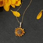 Citrine and Smoky Quartz Sunflower Pendant Necklace