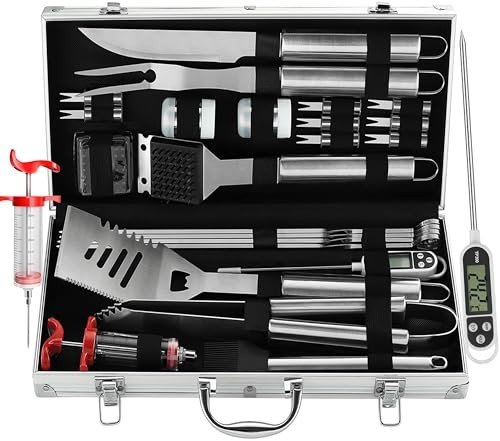 24-Piece BBQ Grill Tools Set with Thermometer