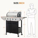 YIORTWO 4 Burner Stainless Steel Propane Grill
