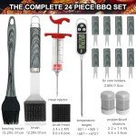 24PC BBQ Grill Tool Set with Thermometer & Injector