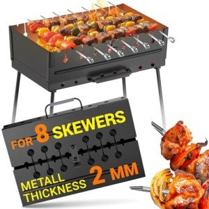 Portable Charcoal Grill for 8 Skewers - Ideal for Camping