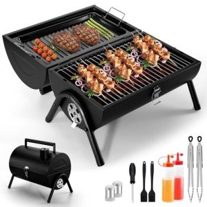 Portable 2-in-1 Charcoal BBQ Grill for Outdoors
