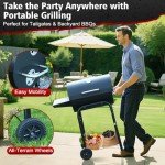 SUNLIFER Charcoal Barrel BBQ Grill with Side Table