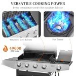Unovivy 4-Burner Propane BBQ Grill with Side Burner